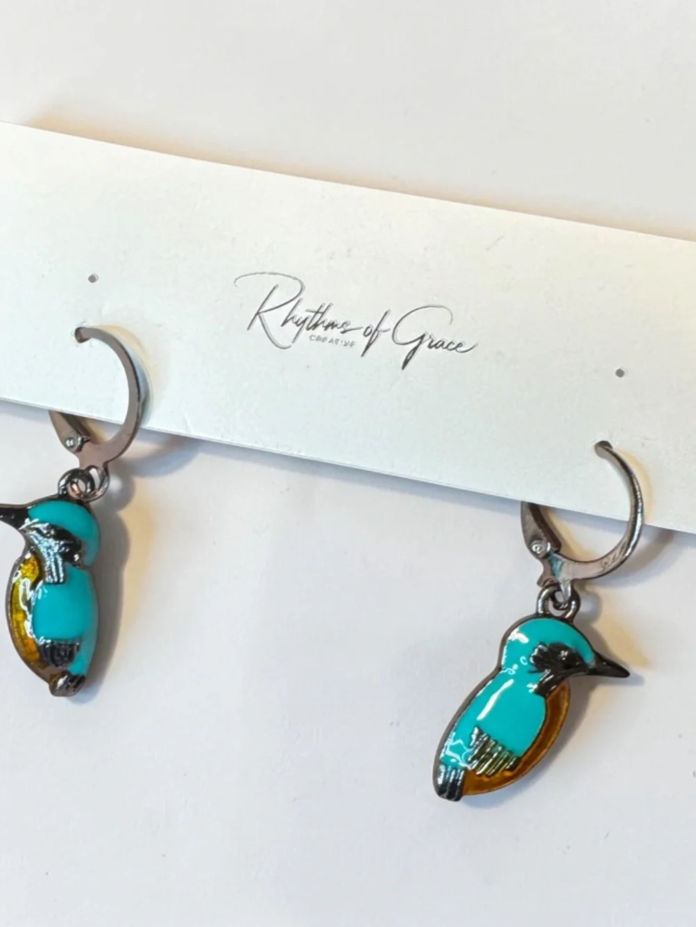 NWT Kingfisher Bird Enamel Hoop Earrings NWT